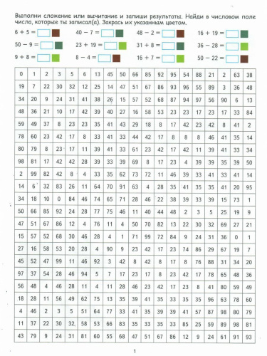 Математические раскраски. Сложение и вычитание в пределах 50
