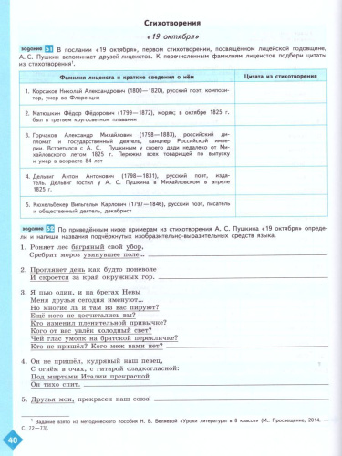 Литература 8 класс. Рабочая тетрадь к учебнику Коровиной В.Я. В 2-х частях. Часть 1. ФГОС
