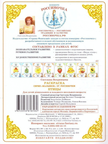 Раскраска Малышок "Птицы"
