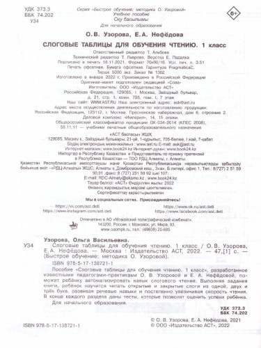 Слоговые таблицы для обучения чтению. Быстрое обучение