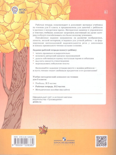 Чтение 3 класс. Рабочая тетрадь.Комплект в 2 частях.ФГОС ОВЗ