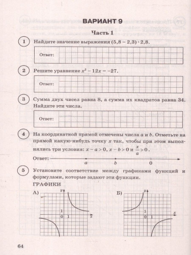 ВПР Математика 8 класс. Типовые задания. 15 вариантов. ФИОКО СТАТГРАД. ФГОС Новый
