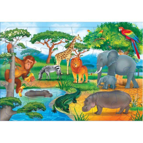 Пазл листовой на подложке. В Африке. 24 детали. 21х29,5 см.