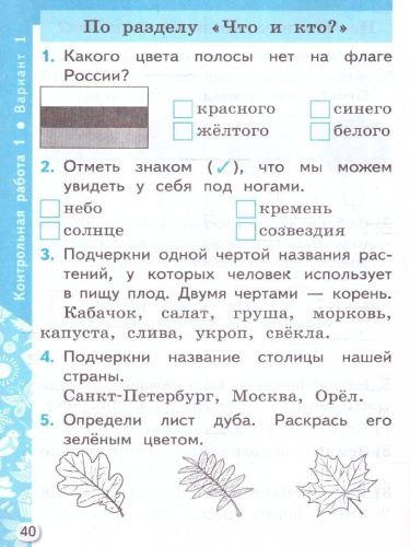 Окружающий мир 1 класс. Самостоятельные и контрольные работы. Часть1. К новому учебнику. УМК Плешакова