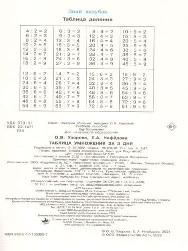 Таблица умножения за 3 дня. Тренажер для начальной школы