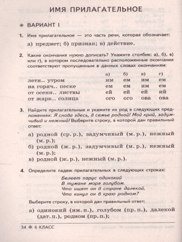 Тестовые задания по Русскому языку 6 класс