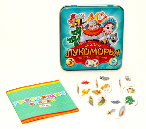 Игра настольная Пластиковые кубики Сказки Лукоморья (жестяная коробочка)