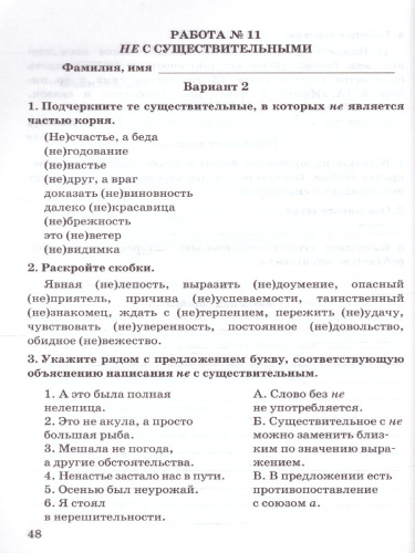 Русский язык 6 класс. Зачетные работы