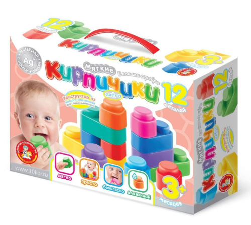 Конструктор Мягкие кирпичики extra 12 деталей (с ионами серебра)