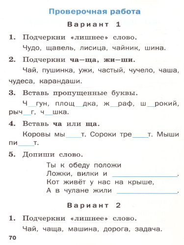 Проверочные работы по Русскому языку 1 класс