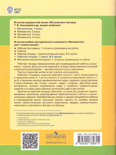 Математика 1 класс. Рабочая тетрадь в 2-х частях. Часть 1. Для специализированных коррекционных школ VIII вида
