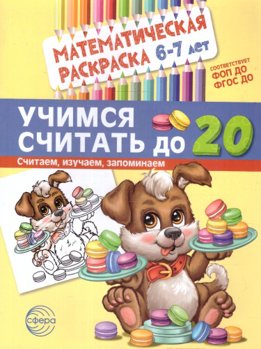 Математическая раскраска 6-7 лет. ЧЕРНО-БЕЛАЯ. Учимся считать до 20