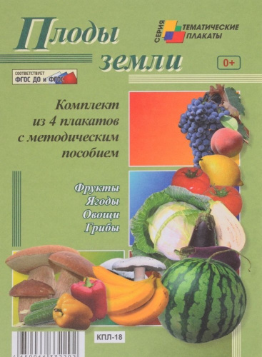 Комплект плакатов "Плоды земли" (4 плаката: фрукты, ягоды, овощи, грибы с методическим сопровождением) А3