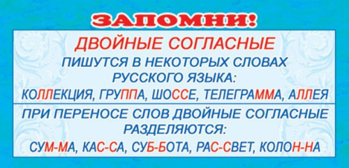 Карточка Запомни! Двойные согласные (формат 61х131 мм)