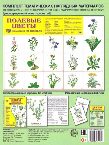 Демонстрационные картинки СУПЕР. Цветы полевые. 16 демонстрационных картинок с текстом 173х220 мм