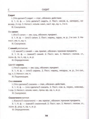 Словарик по Русскому языку 1-4 класс. Морфологический разбор. ФГОС