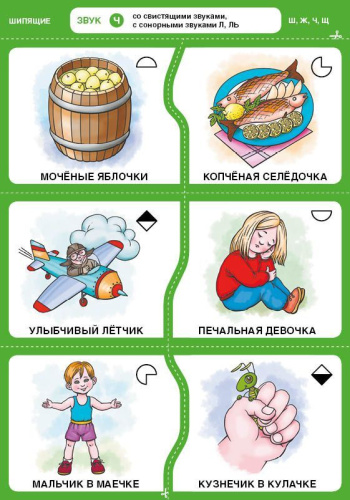 Дружу со звуками, говорю правильно: Ш, Ж, Ч, Щ . Учимся произносить шипящие звуки (14 карточек+4с.А4)