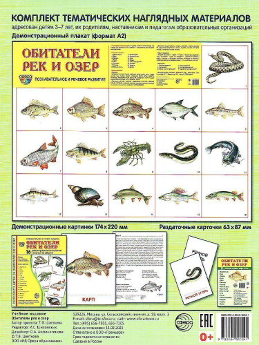 Демонстрационные картинки СУПЕР Обитатели рек и озер. 16 раздаточных карточек с текстом (173*220 мм)