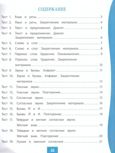 Русский язык 1 класс. Тест-контроль