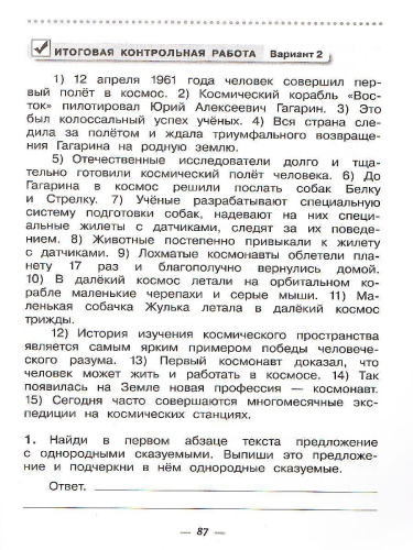 Русский язык 4 класс. Тетрадь для контрольных работ