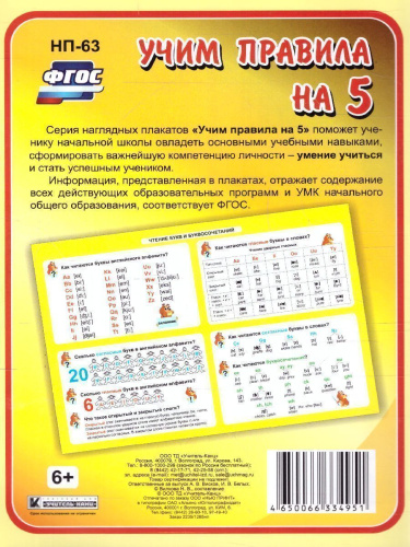 Английский язык 2-4 клас Чтение букв и буквосочетанийс Таблица-плакат для начальной школы
