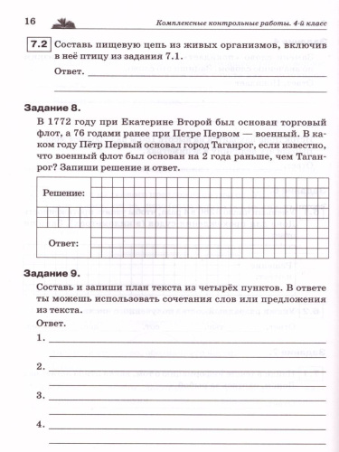 Комплексные контрольные работы 4 класс