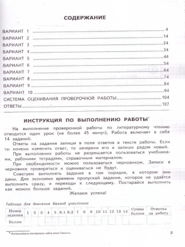 ВПР Литературное чтение. Начальная школа. 10 вариантов