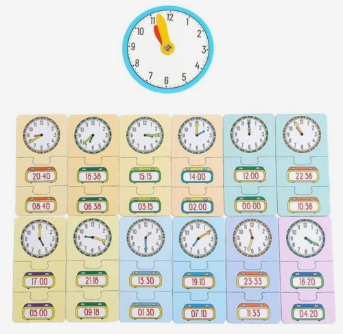 Игровой и обучающий набор "Изучаем время", пазлы, книга, часы, наклейки