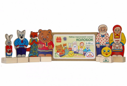 Набор для раскрашивания. Колобок. Деревянные фигурки персонажей сказки