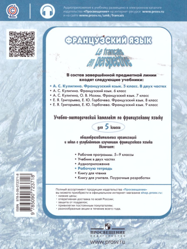 Французский язык 5 класс. Углубленный уровень. Рабочая тетрадь (Французский в перспективе)