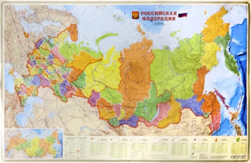 Карта настенная в тубусе. Субъекты Российской Федерации