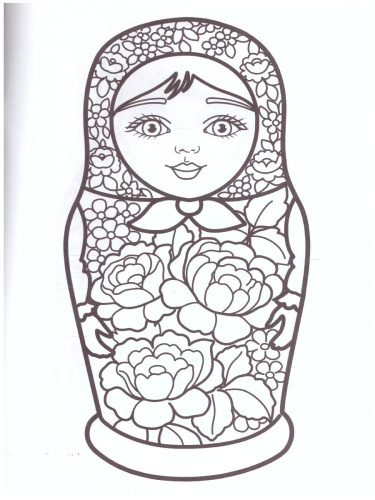 Раскраска Матрешки "Жостовская роспись"