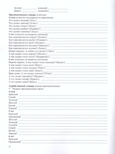 Речевая карта ребенка с общим недоразвитием речи 4-7 лет