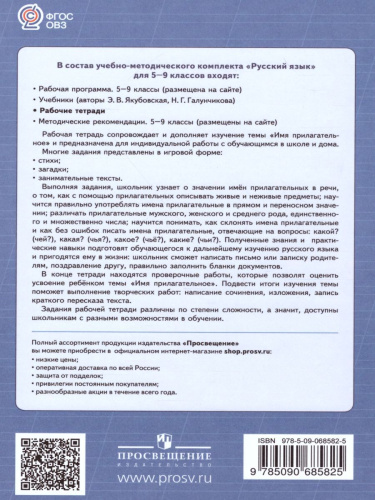 Рабочая тетрадь №3 по Русскому языку 5-9 класс. Имя прилагательное. Для специальных (коррекционных) образовательных учреждений VIII вида