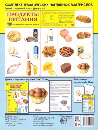 Демонстрационные картинки СУПЕР. Продукты питания. 16 демонстрационных картинок с текстом 173х220 мм