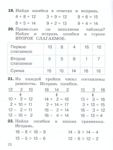 Математика 1 класс. Найди и исправь ошибку. Тренажер