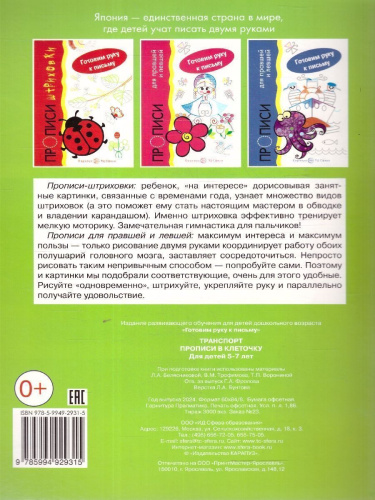 Готовим руку к письму. Прописи в клеточку: Транспорт. Для детей 5-7 лет