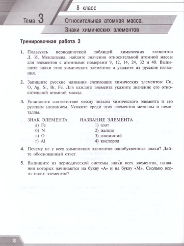 Химия 8-9 классы. Тренировочные и проверочные работы