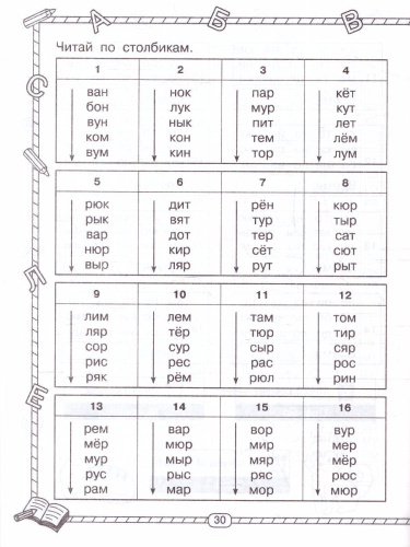 Слоговые таблицы для обучения чтению. Быстрое обучение