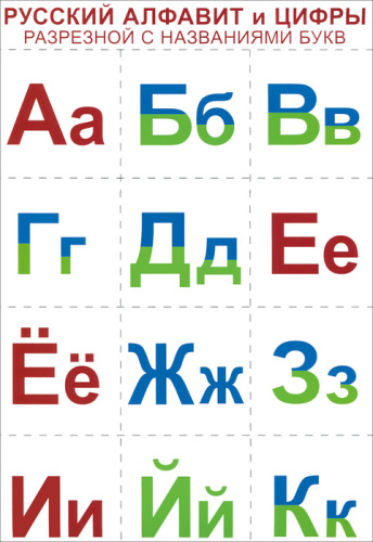 Комплект Мини-плакатов Русский алфавит и цифры разрезные, с названиями букв