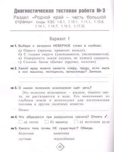 Окружающий мир 4 класс. Тетрадь диагностических тестовых работ