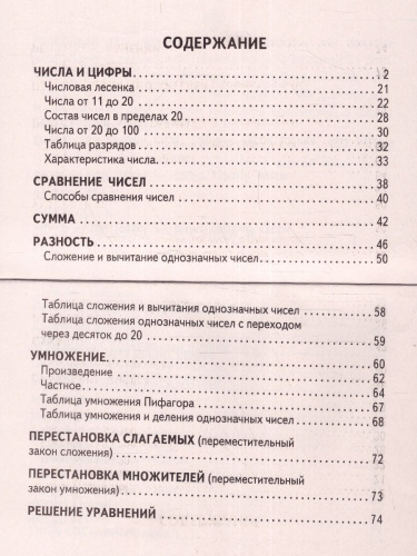 Таблицы по математике для начальной школы