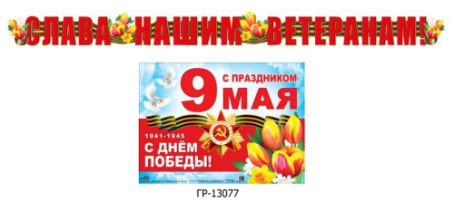 Гирлянда с плакатом А3 (2,6 м) Слава нашим ветеранам! (с блестками в лаке)