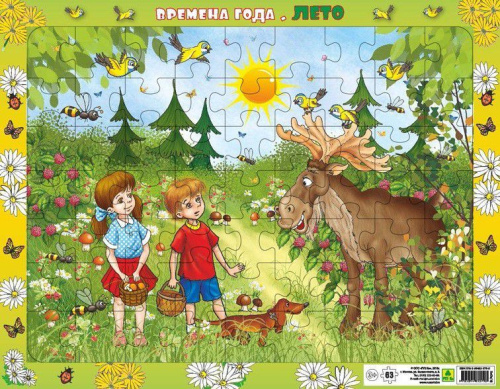 Времена года. Лето. Детский пазл на подложке(36х28см, 63 элемента)