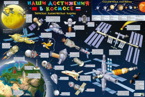 Детская космическая карта. Наши достижения в космосе. Настенная карта на картоне. формат 90х60