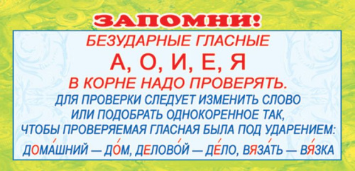Карточка Запомни! Безударные гласные (формат 61х131 мм)