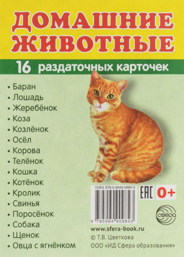 Демонстрационные картинки СУПЕР Домашние животные. 16 раздаточных карточек с текстом 63х87 мм